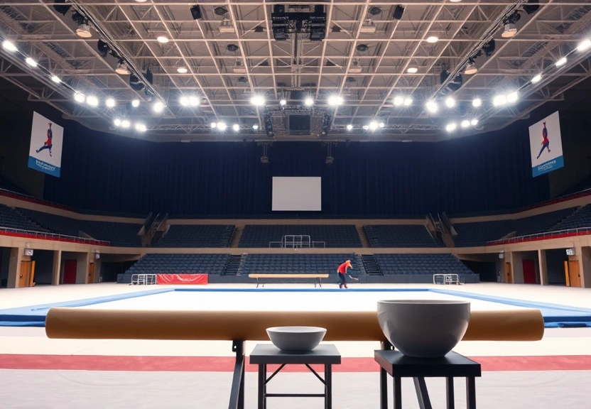 Ginásio de ginástica artística vazio antes da competição