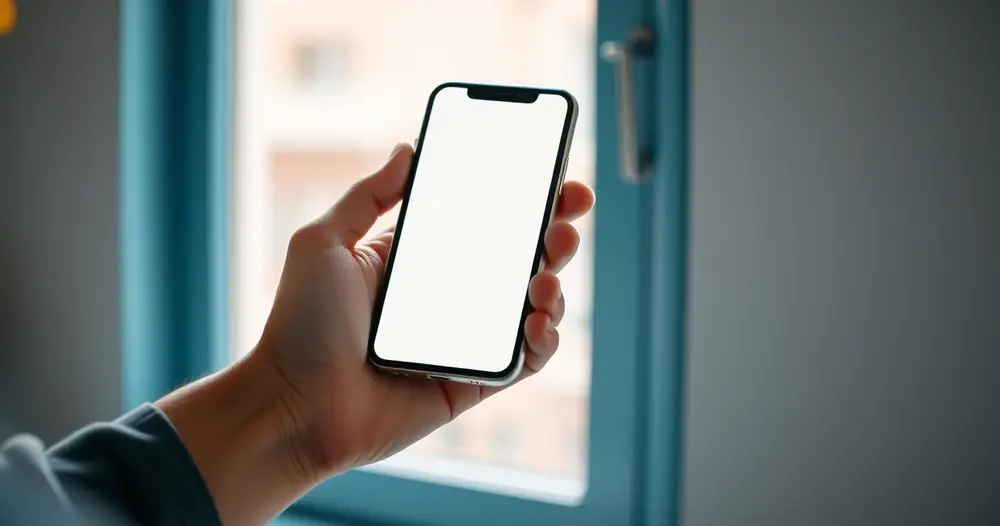 Mãos segurando um celular com a tela aberta em um aplicativo de serviços