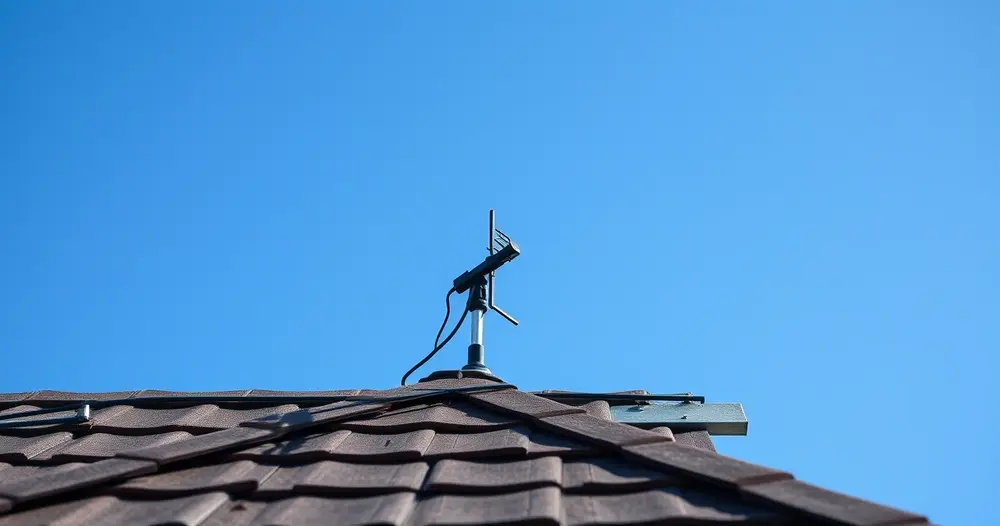 antena digital instalada no telhado de uma casa