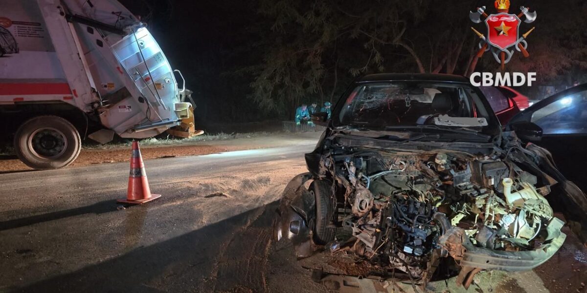 Acidente com carro, caminhão e ônibus deixa ferida em Sobradinho